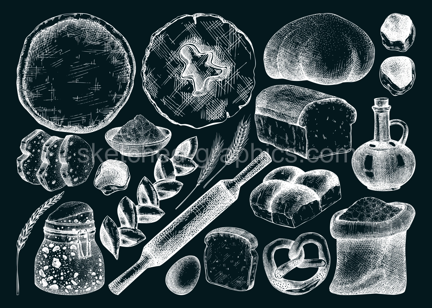 Baking Ingredients Chalkboard Set Illustration